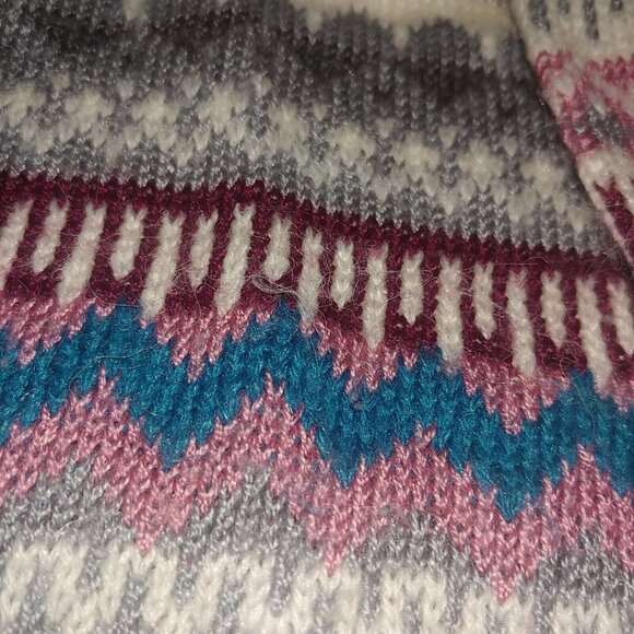 Vintage 80s Brooks Womens M Sweater Geometric Stripe Zig Zag Pink Blue Ruffled - Picture 5 of 9